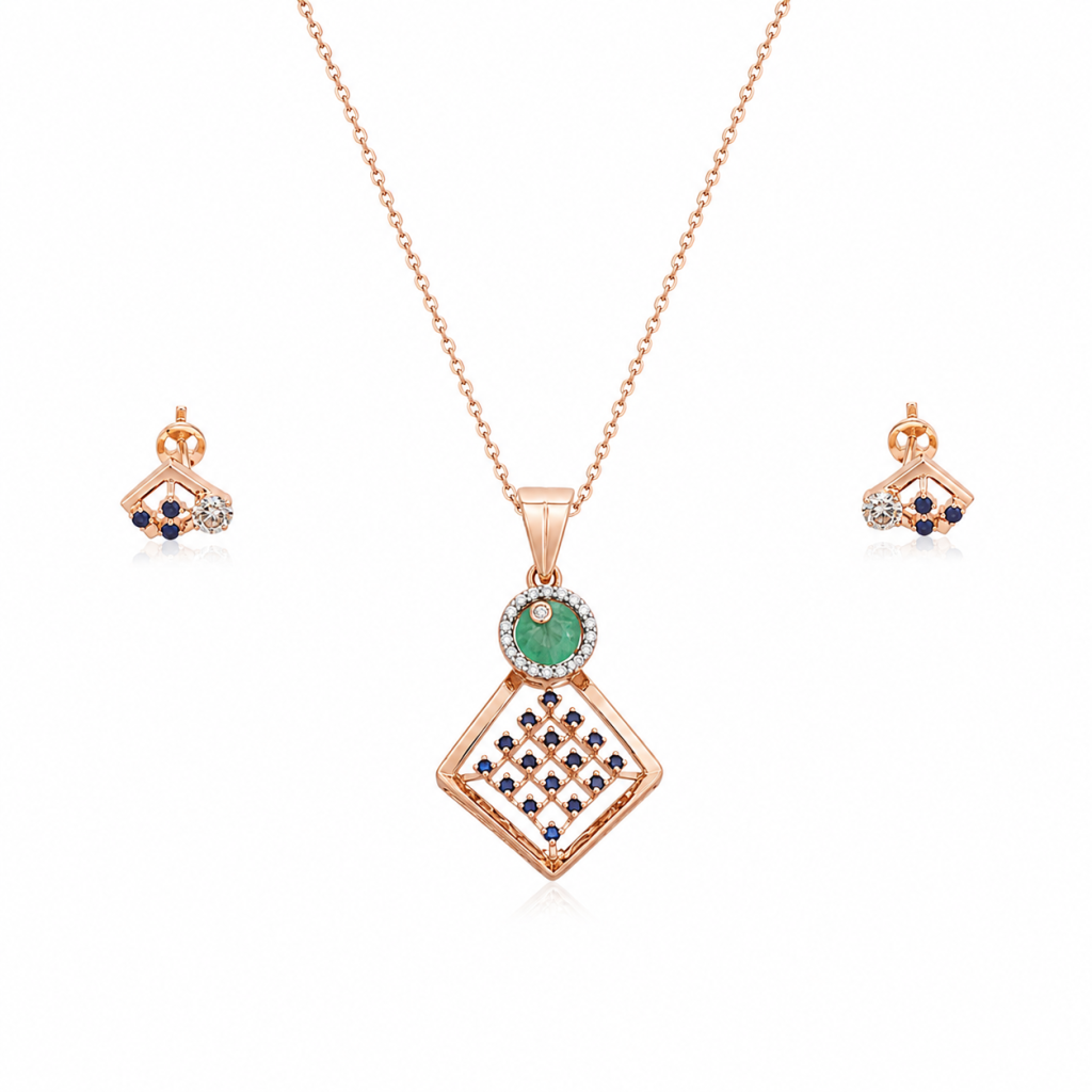 JAINIKA Emerald Lattice Pendant Set — View 1