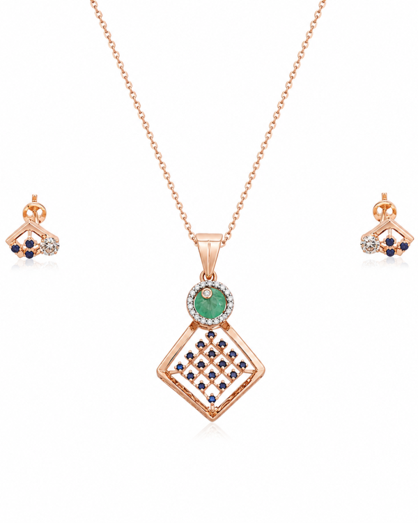 JAINIKA Emerald Lattice Pendant Set