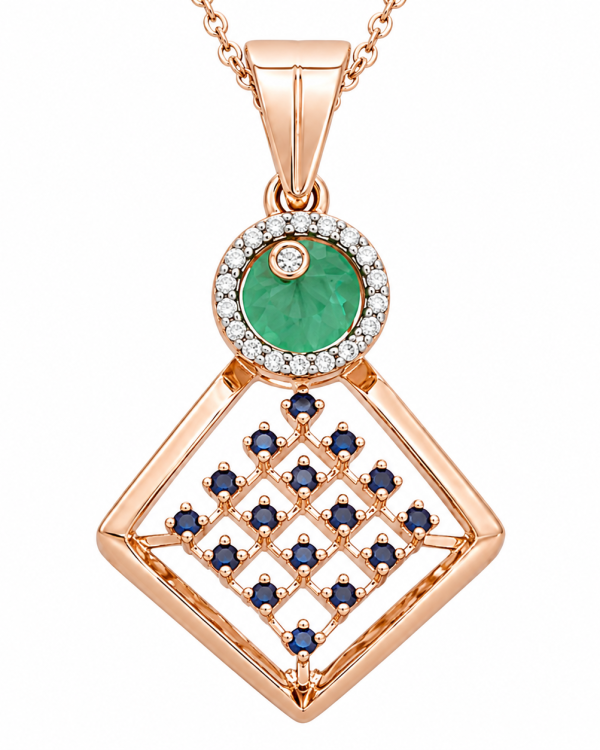 JAINIKA Emerald Lattice Pendant Set — styled view