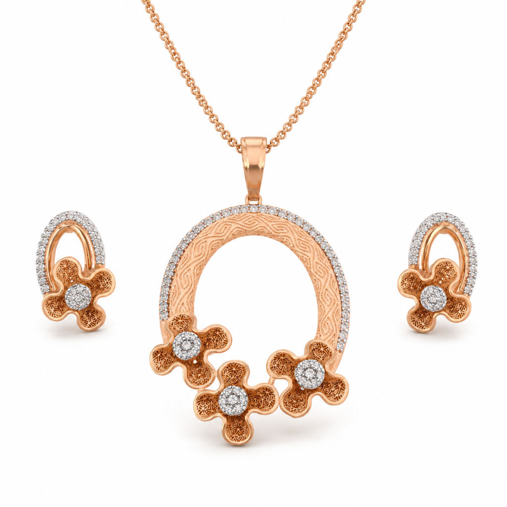 JAINIKA Floral Halo Pendant & Stud Earrings Set — View 1
