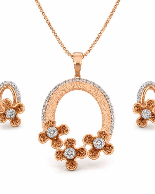 JAINIKA Floral Halo Pendant & Stud Earrings Set