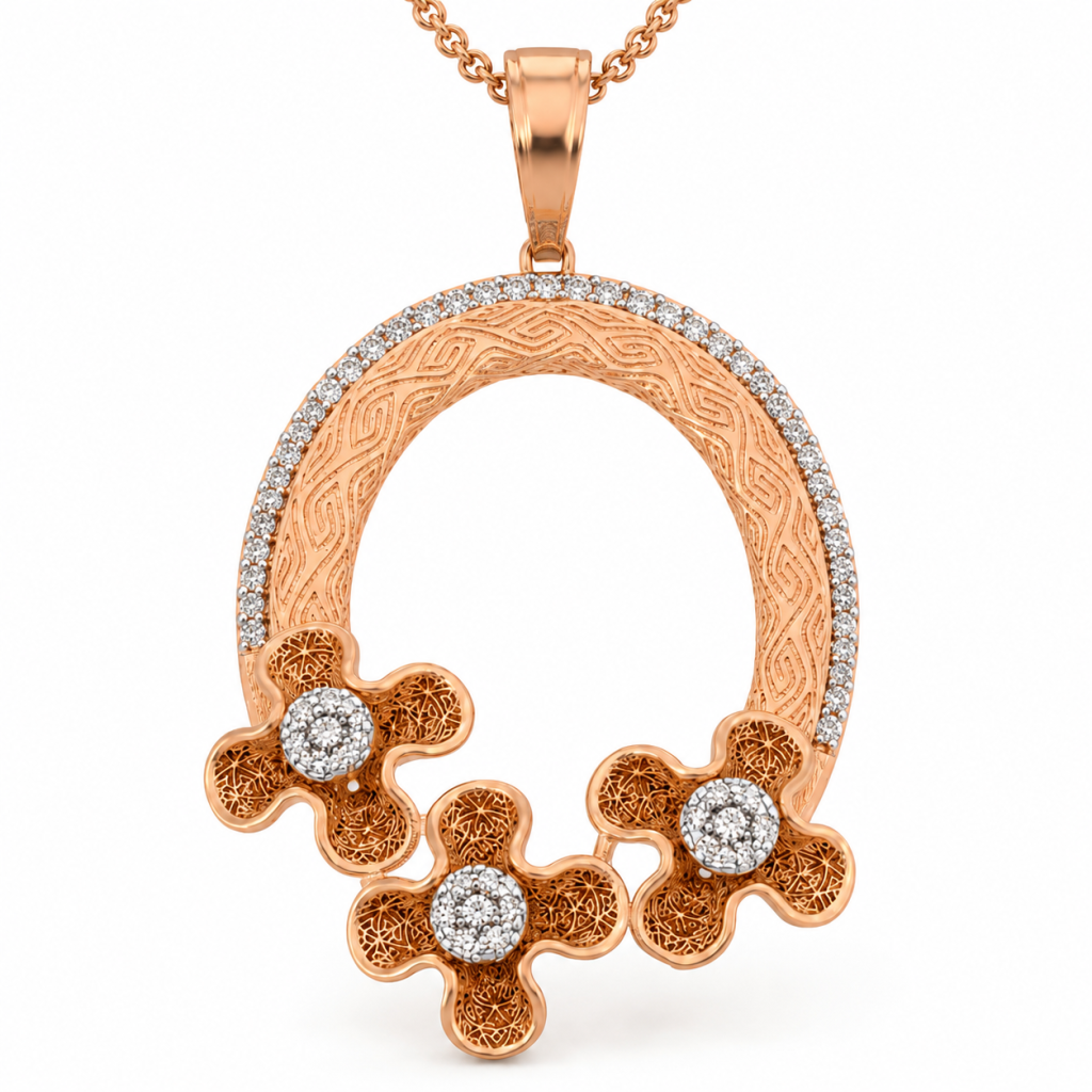 JAINIKA Floral Halo Pendant & Stud Earrings Set — View 2