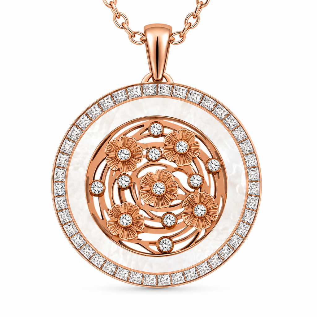 JAINIKA Floral Halo Pendant & Stud Set — View 1