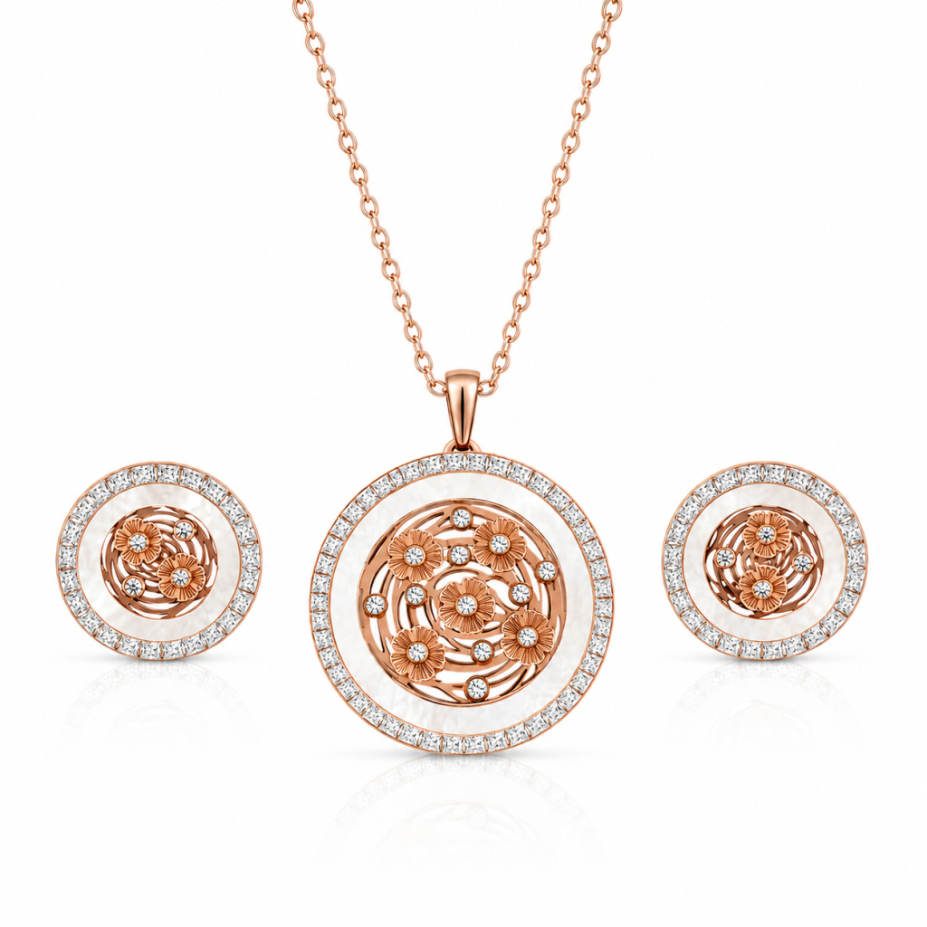 JAINIKA Floral Halo Pendant & Stud Set — View 2
