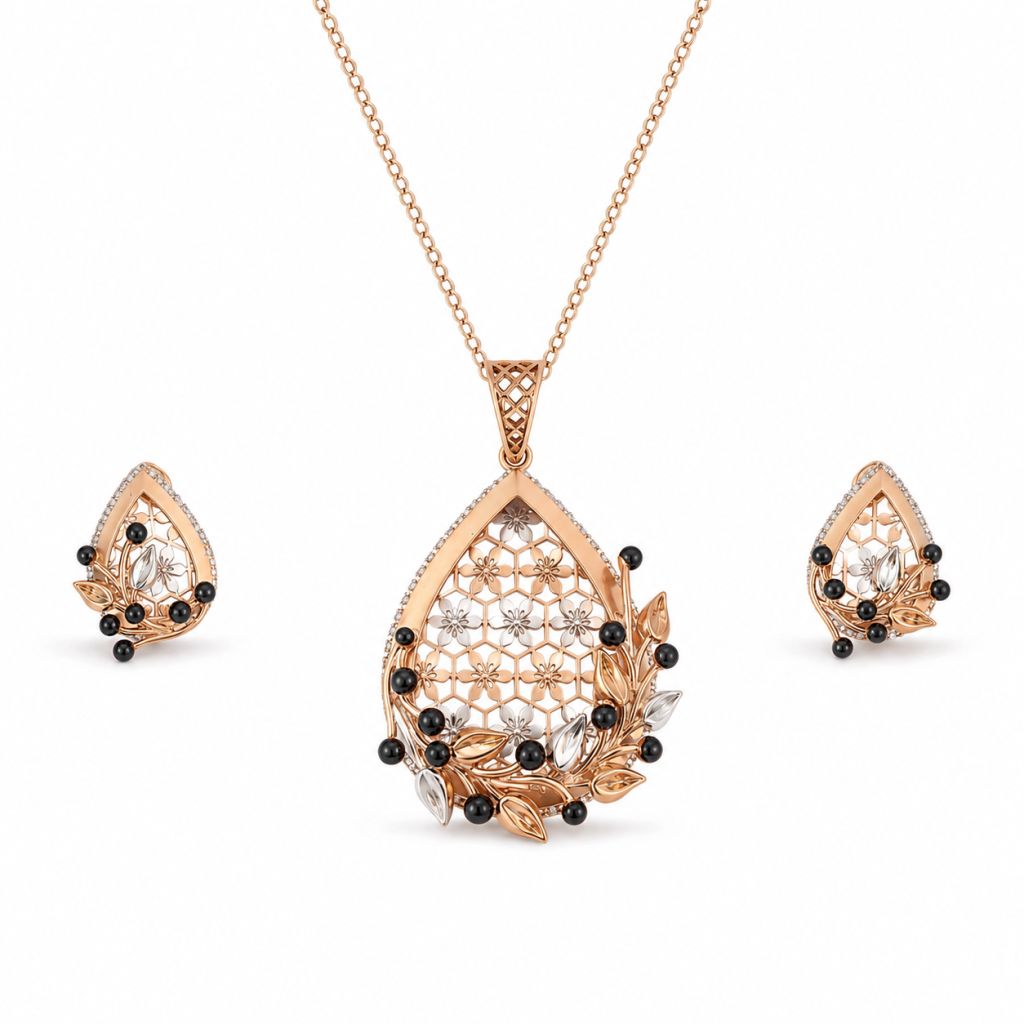 JAINIKA Noir Blossom Pendant Set — View 1