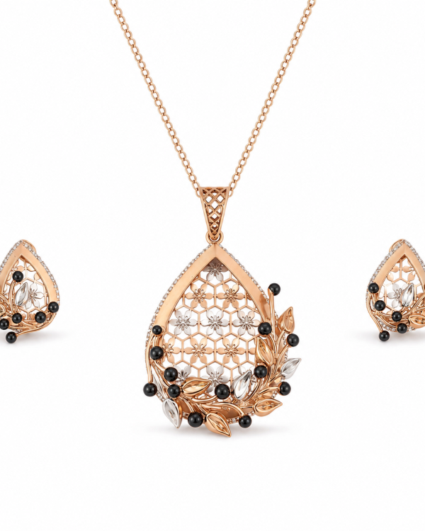 JAINIKA Noir Blossom Pendant Set