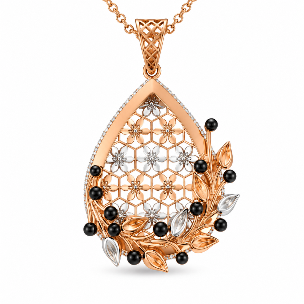 JAINIKA Noir Blossom Pendant Set — View 2