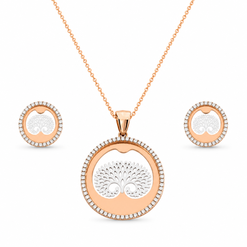 JAINIKA Arbora Halo Pendant & Stud Earrings Set — View 1