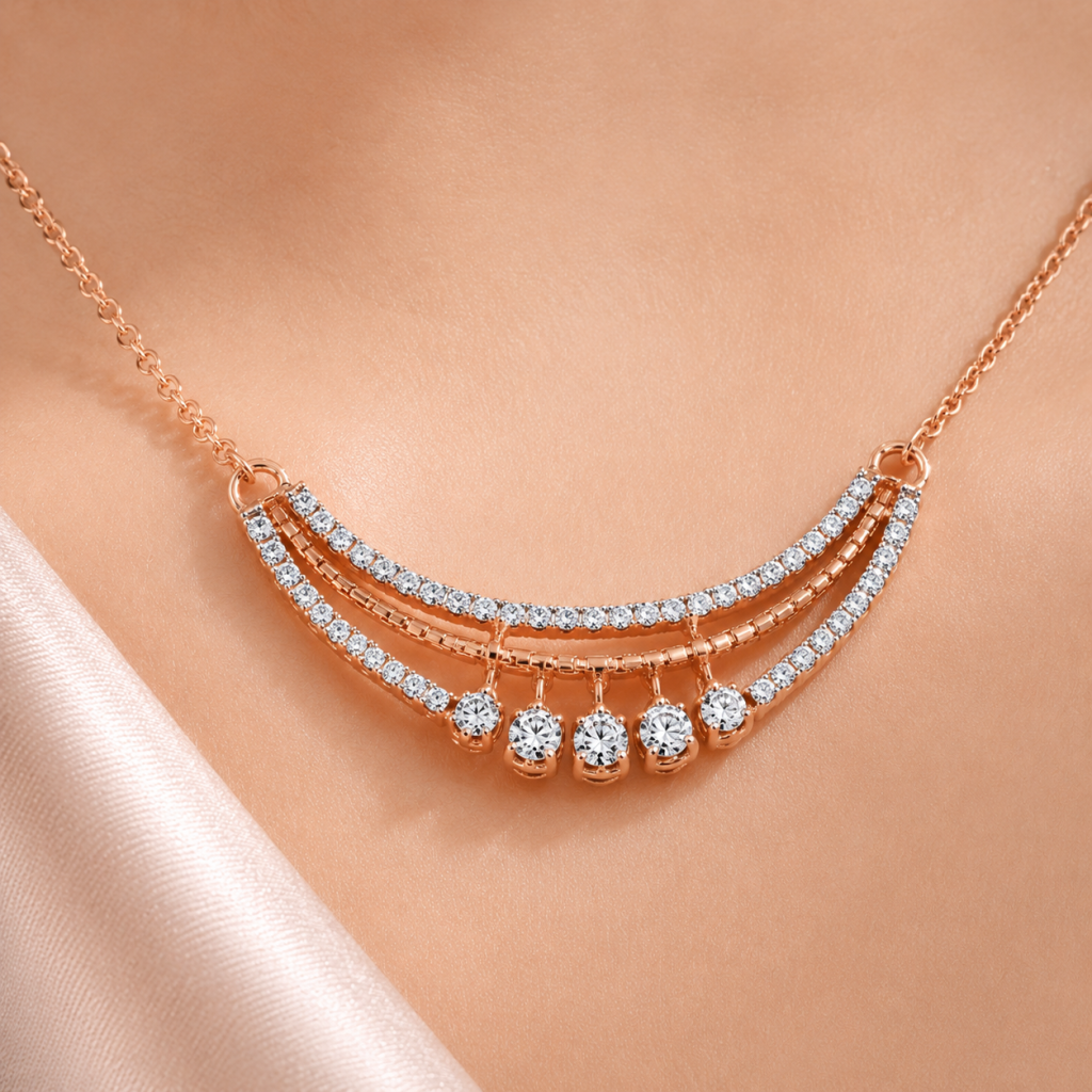 JAINIKA Celeste Curve Rose Gold Pendant Necklace — View 1