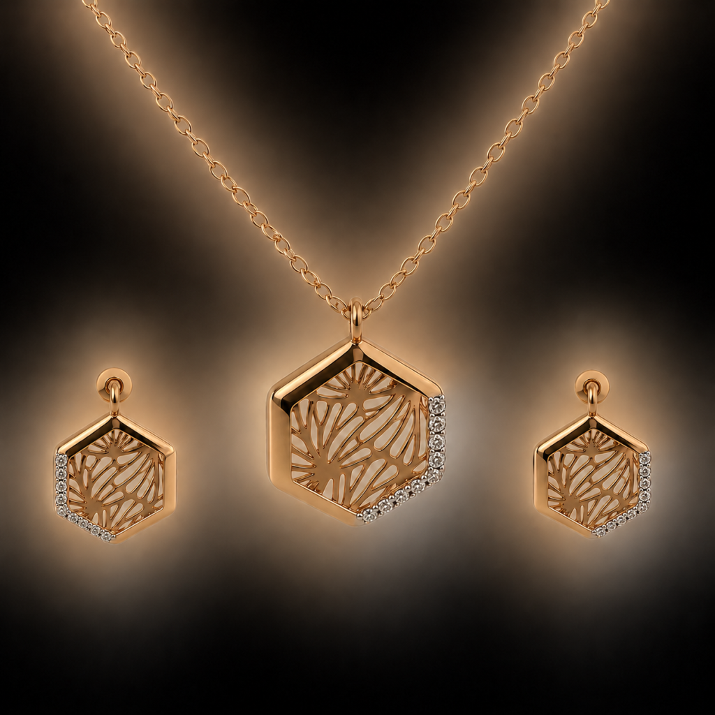 Celestia Hexagon Pendant & Stud Earrings Set — View 1
