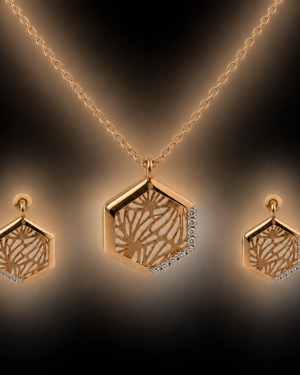 Celestia Hexagon Pendant & Stud Earrings Set