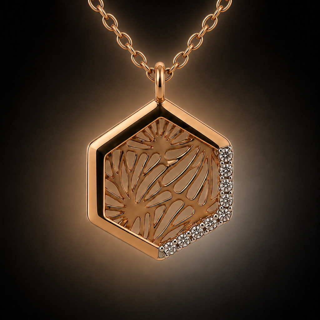 Celestia Hexagon Pendant & Stud Earrings Set — View 2
