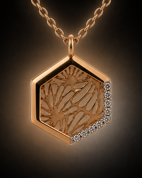 Celestia Hexagon Pendant & Stud Earrings Set — styled view