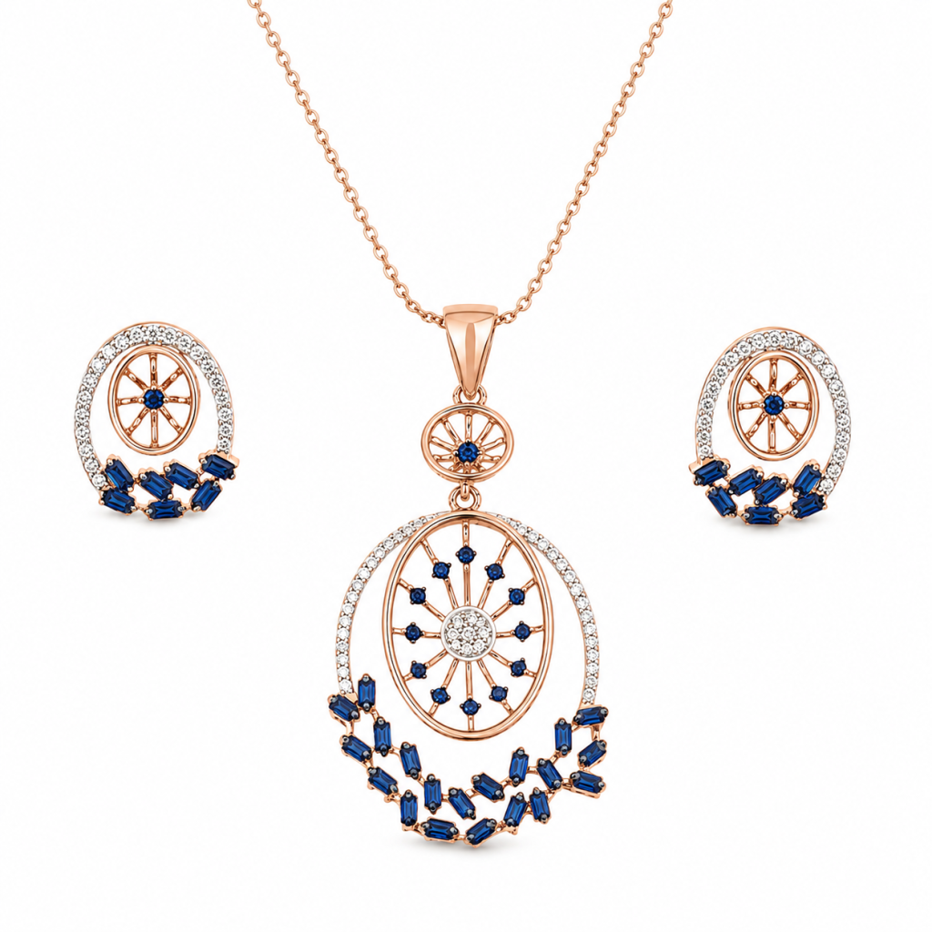 Celestial Sapphire Halo Pendant & Earrings Set — View 1