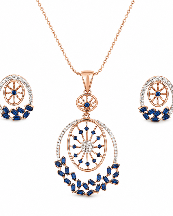 Celestial Sapphire Halo Pendant & Earrings Set