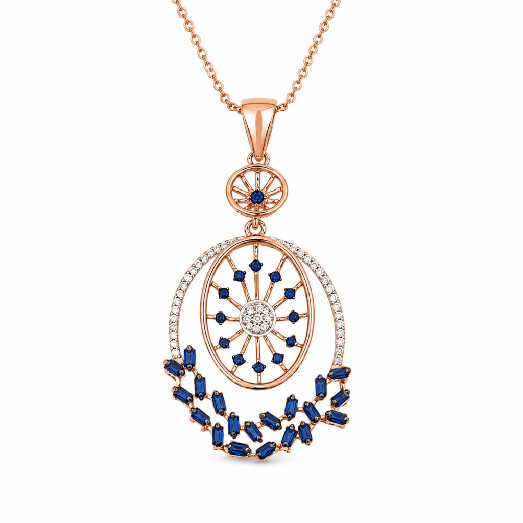 Celestial Sapphire Halo Pendant & Earrings Set — View 2