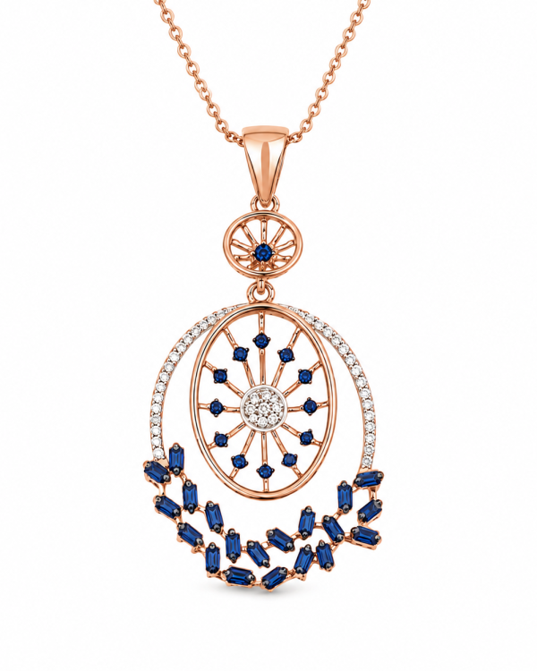 Celestial Sapphire Halo Pendant & Earrings Set — styled view
