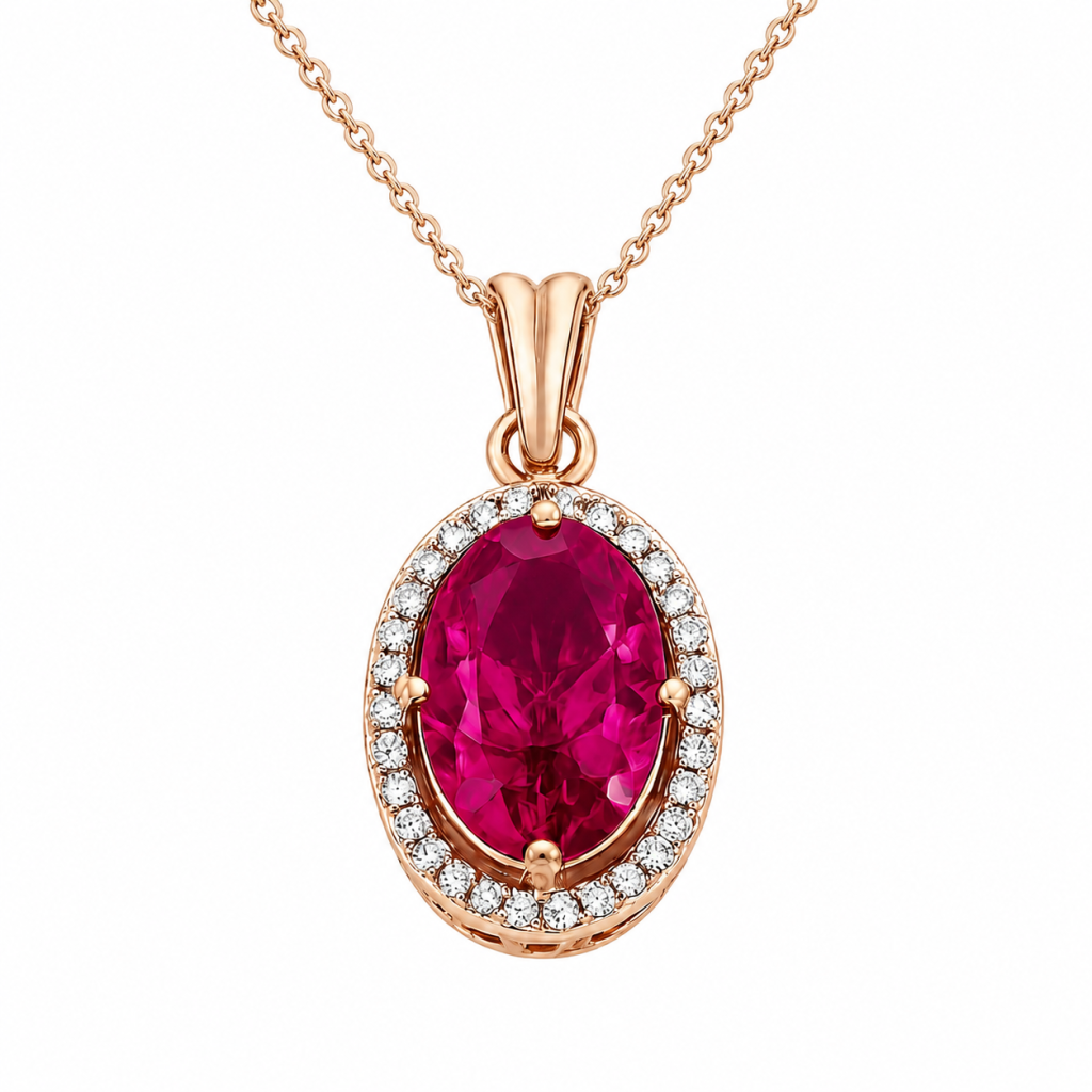 Celeste Ruby Halo Pendant & Stud Earrings Set — View 2