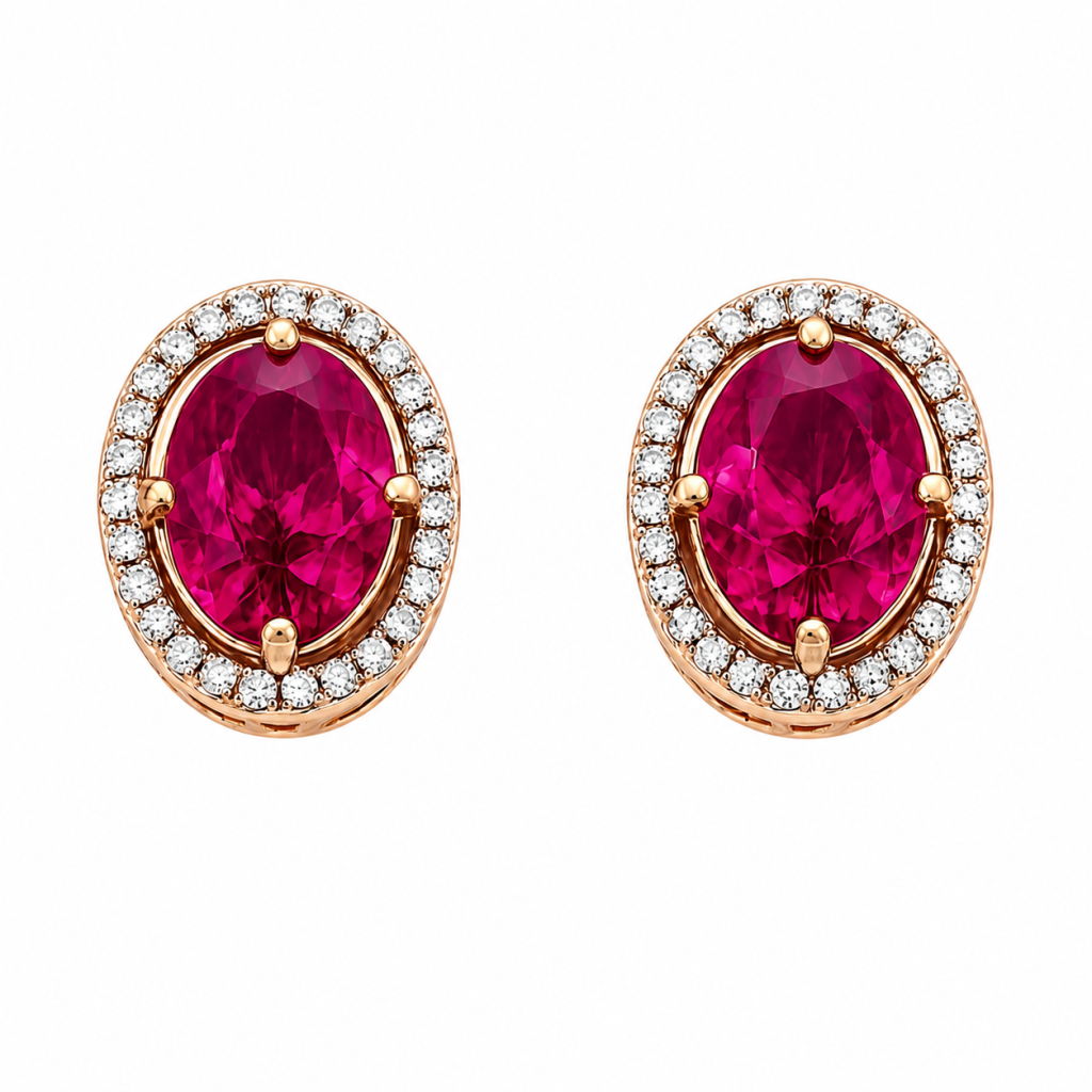 Celeste Ruby Halo Pendant & Stud Earrings Set — View 3