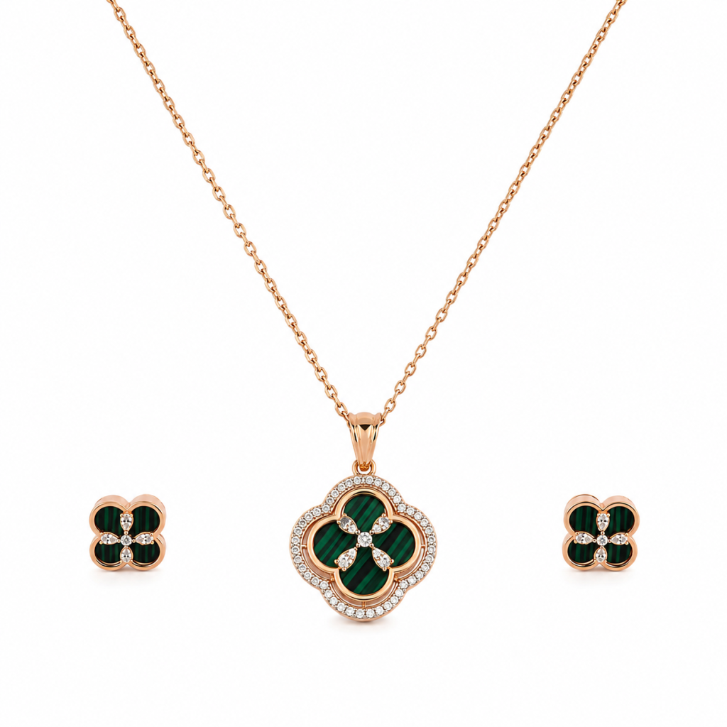 Emerald Clover Radiance Pendant & Stud Set — View 3