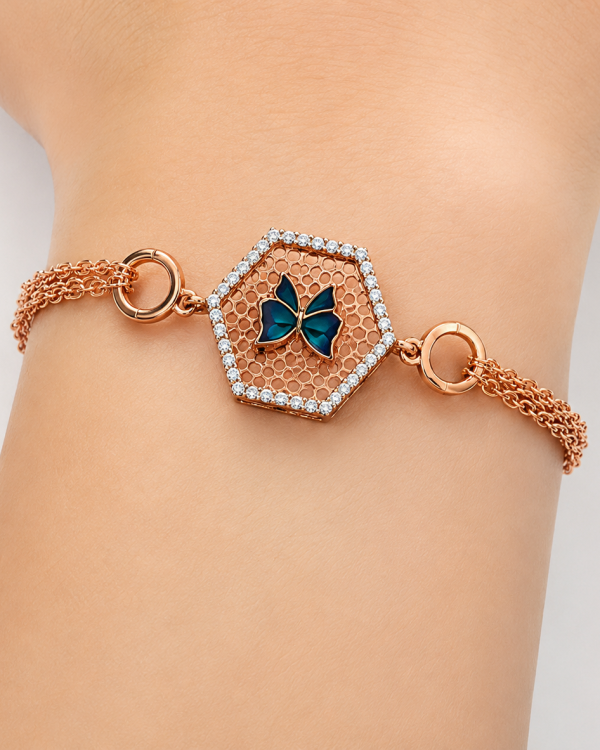 Aurora Butterfly Rose Gold Bracelet — styled view