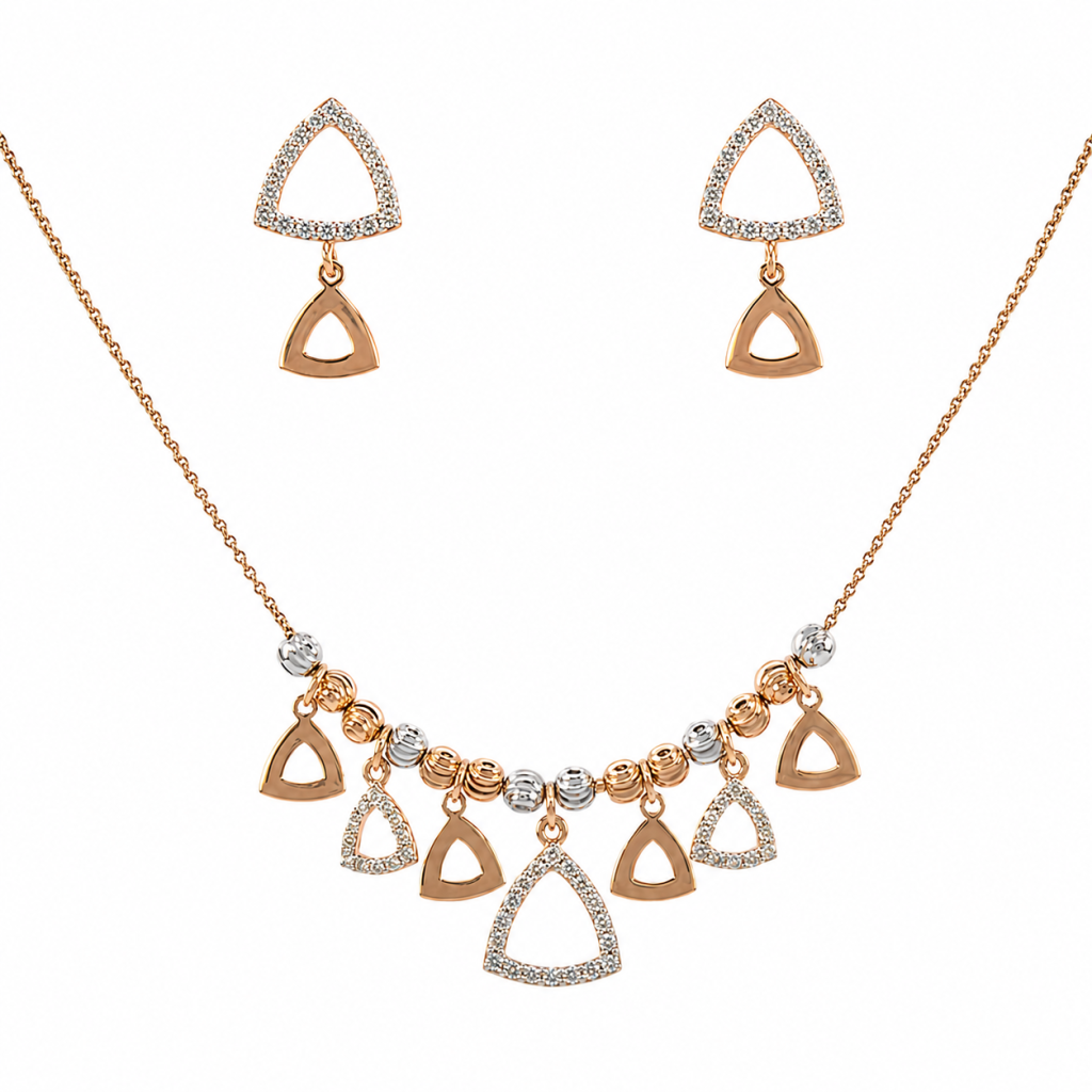 Aurelia Triad Rose Gold Necklace & Earrings Set — View 1