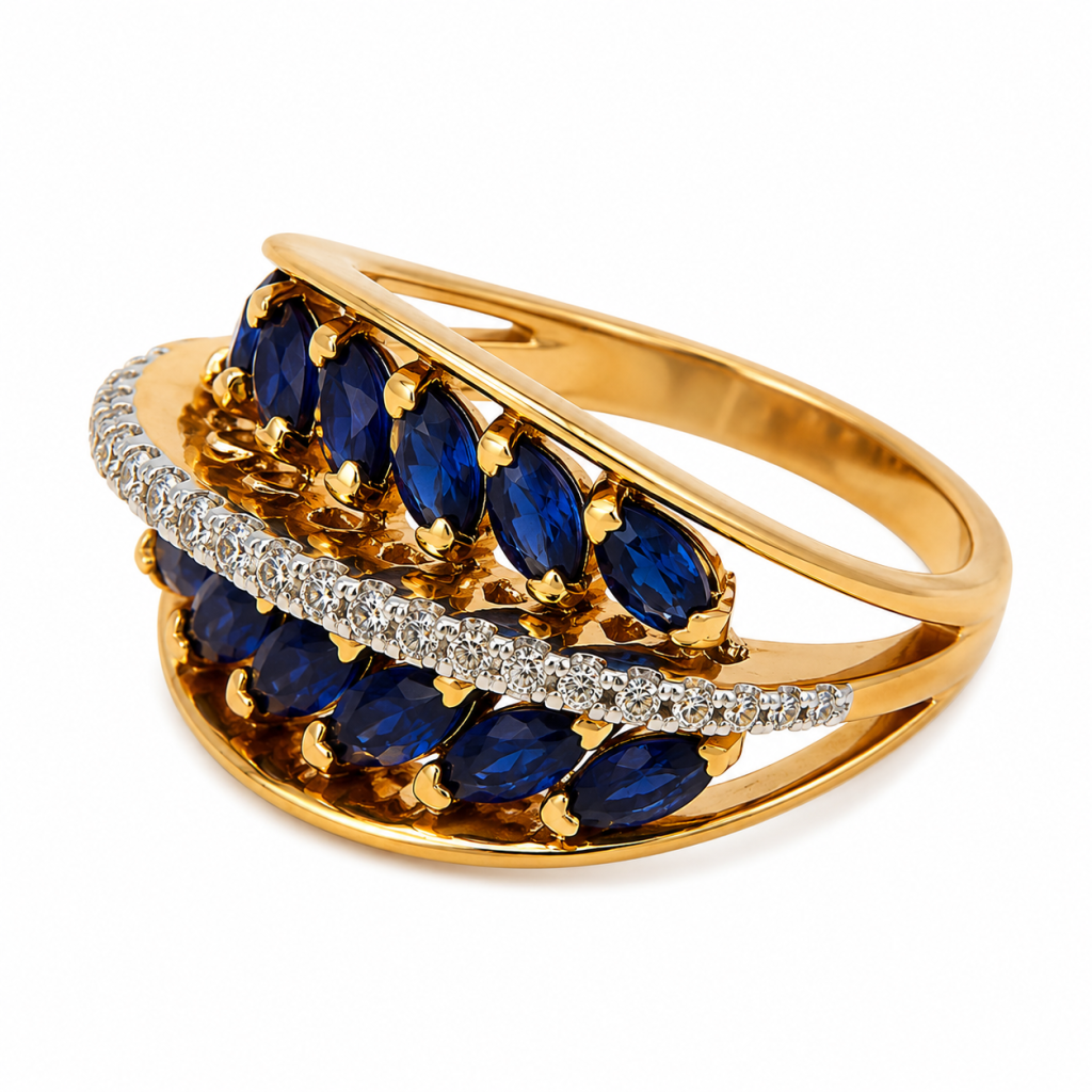 Aurelia Sapphire Leaf Ring — View 1