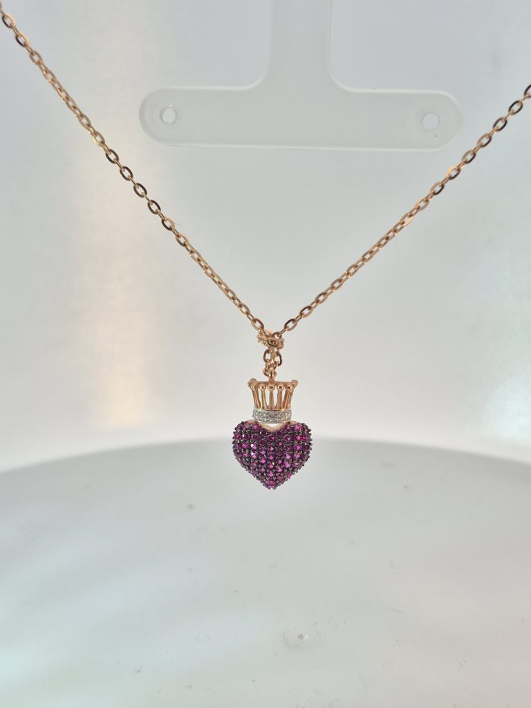 Regal Ruby Heart Crown Pendant Necklace — View 3