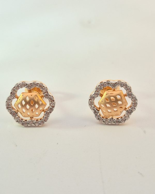 JAINIKA Floral Lattice Crystal Stud Earrings — styled view