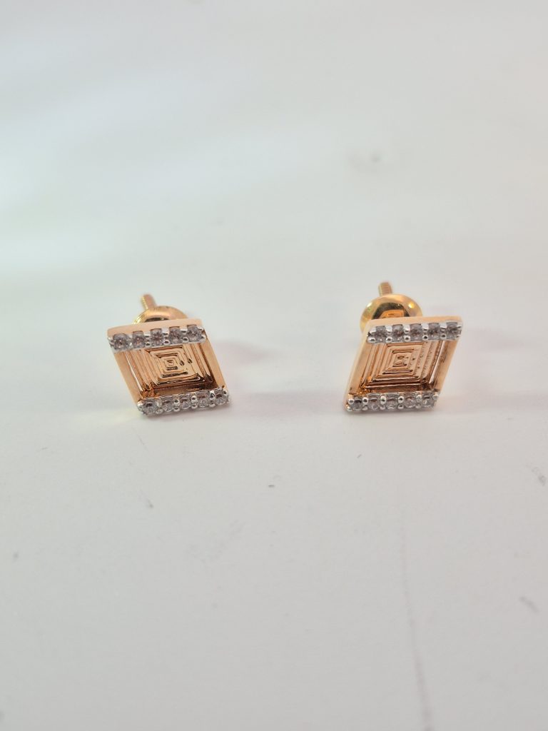 JAINIKA Geometric Radiance Rose Gold Stud Earrings — View 2