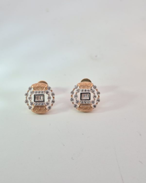 JAINIKA Imperial Halo Rose Gold Stud Earrings — styled view