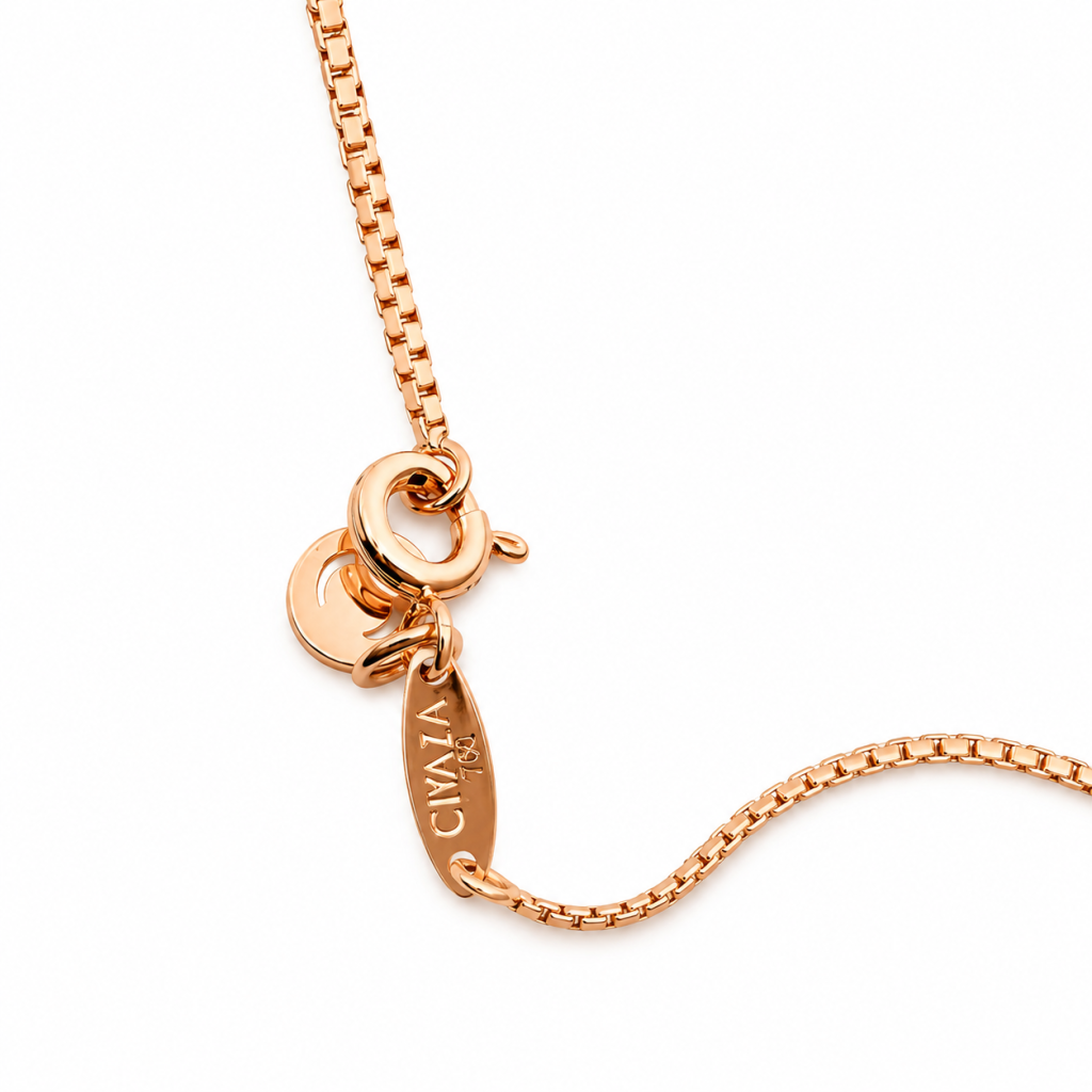 JAINIKA Signature Rose Gold Box Chain Necklace — View 1
