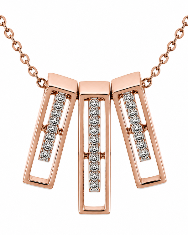 JAINIKA Aurora Linear Rose Gold Pendant Set — styled view