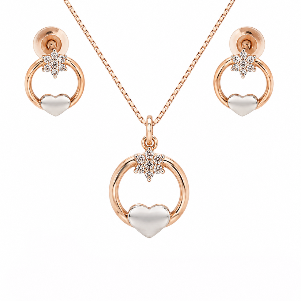 JAINIKA Celeste Heart Halo Pendant & Earrings Set — View 1