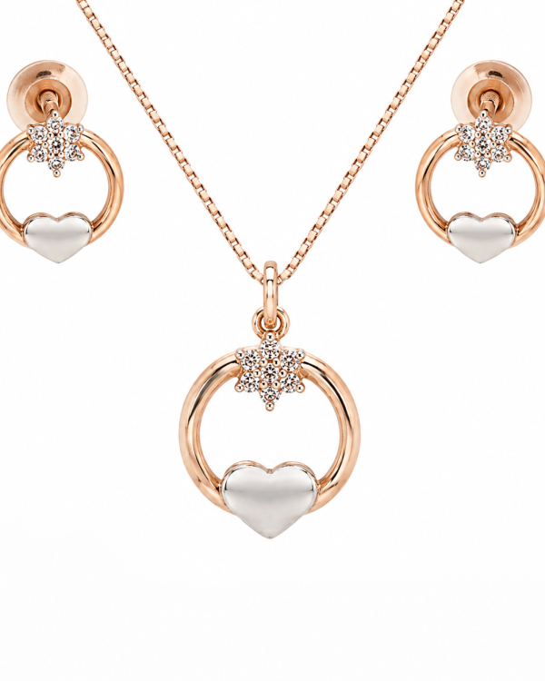 JAINIKA Celeste Heart Halo Pendant & Earrings Set