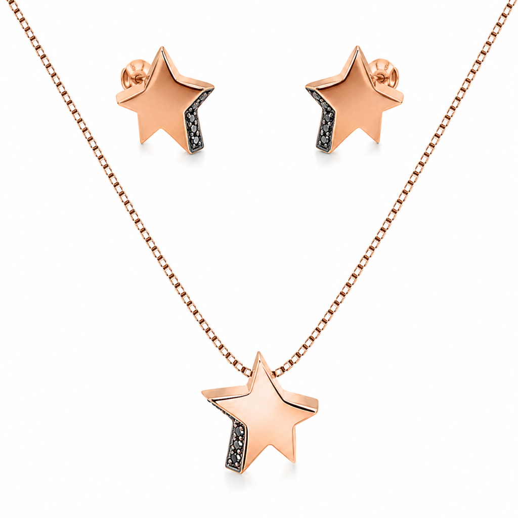 Celestial Star Rose Gold Pendant & Stud Earrings Set — View 1