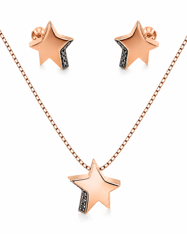 Celestial Star Rose Gold Pendant & Stud Earrings Set