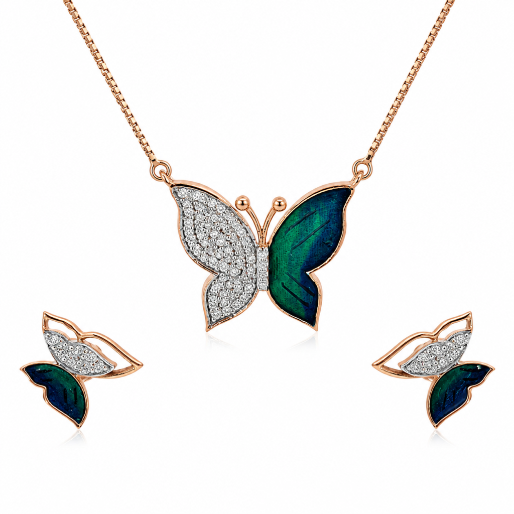 Aurora Butterfly Pendant & Earrings Set — View 1