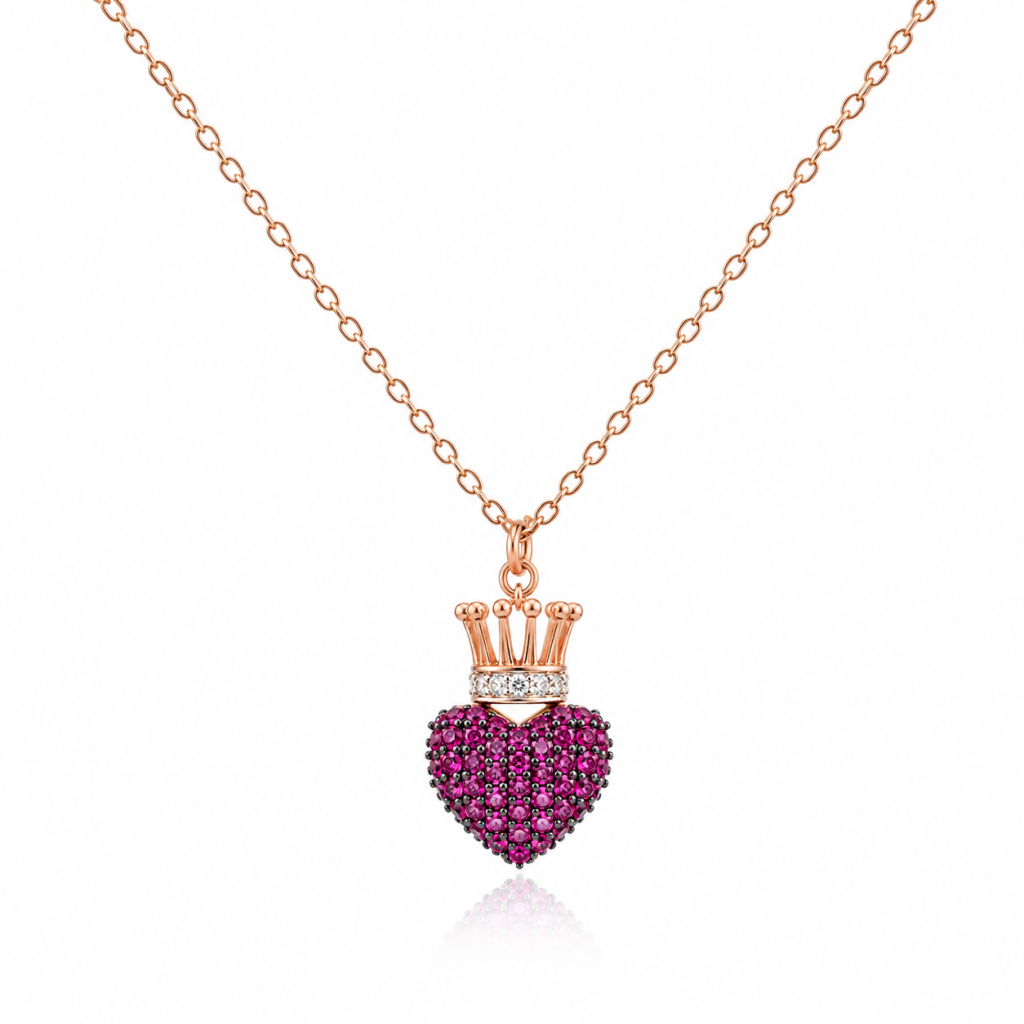 Regal Ruby Heart Crown Pendant Necklace — View 1