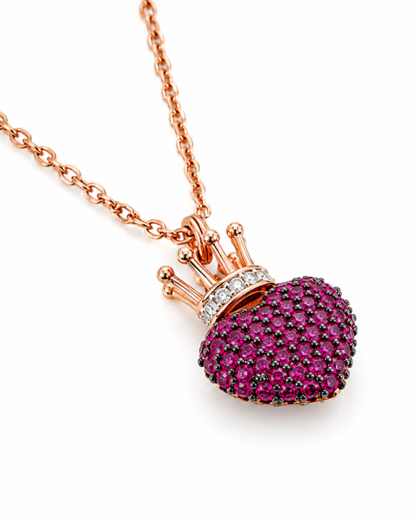 Regal Ruby Heart Crown Pendant Necklace — styled view