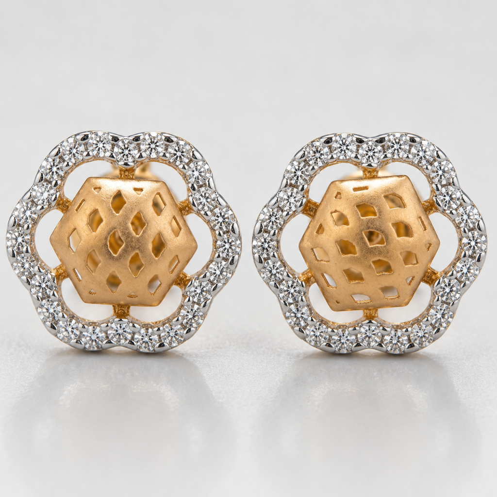 JAINIKA Floral Lattice Crystal Stud Earrings — View 1