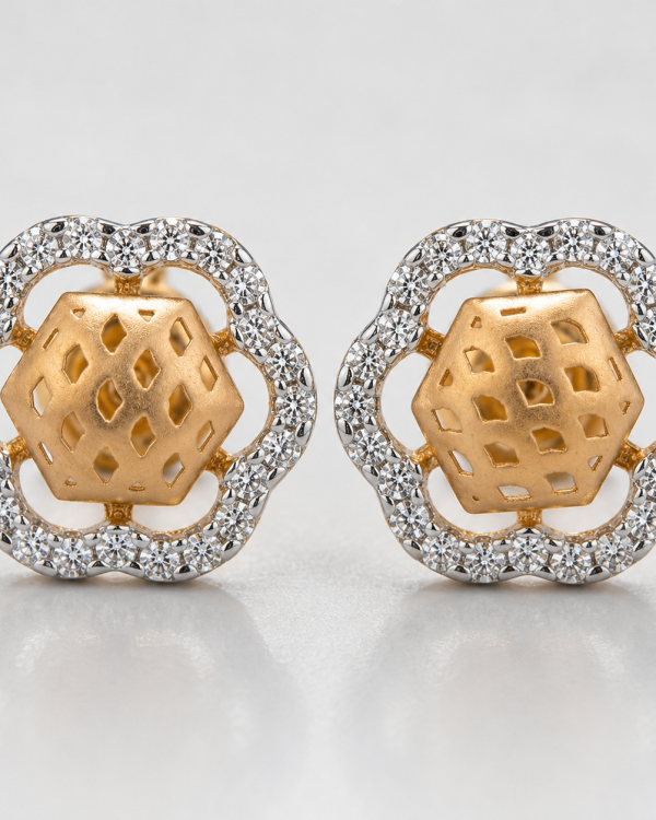 JAINIKA Floral Lattice Crystal Stud Earrings