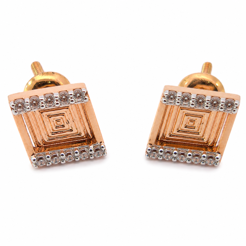 JAINIKA Geometric Radiance Rose Gold Stud Earrings — View 1