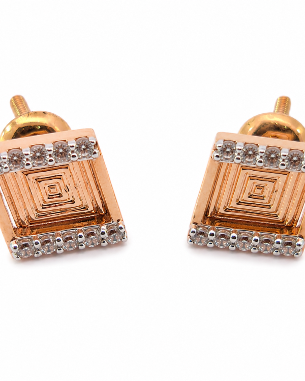 JAINIKA Geometric Radiance Rose Gold Stud Earrings
