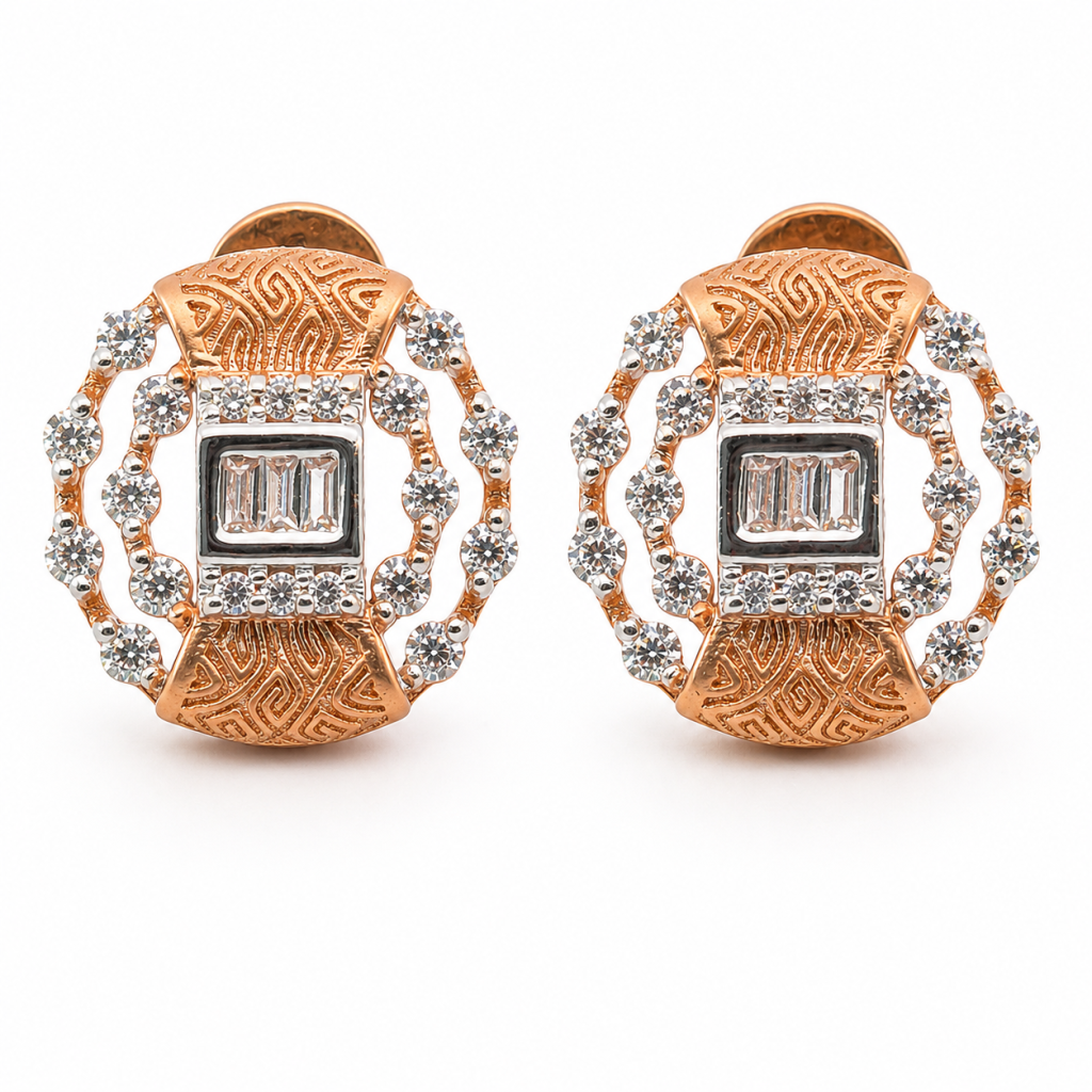 JAINIKA Imperial Halo Rose Gold Stud Earrings — View 1