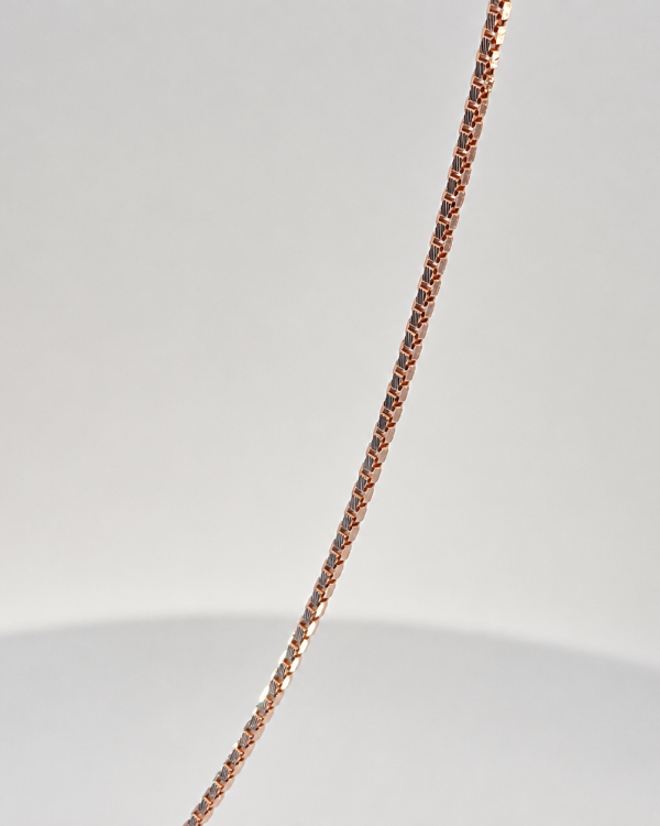 JAINIKA Rose Gold Signature Box Chain — styled view