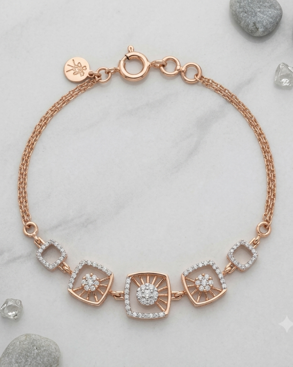 JAINIKA Radiant Bloom Rose Gold Bracelet — styled view