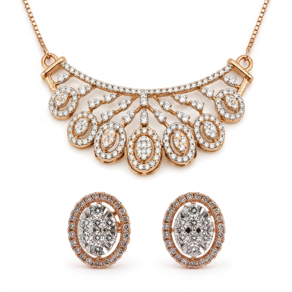 JAINIKA Celestial Bloom Pendant & Stud Earrings Set — View 3