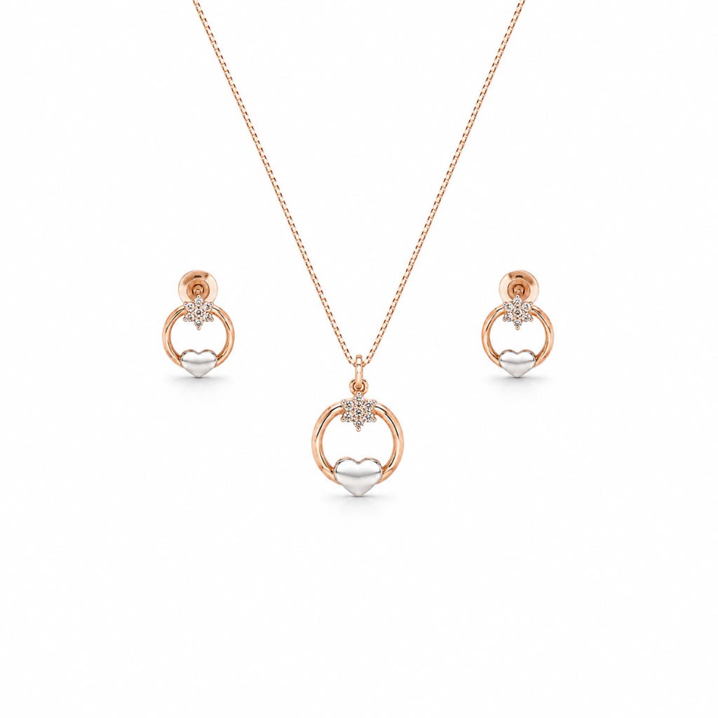 JAINIKA Celeste Heart Halo Pendant & Earrings Set — View 4